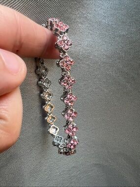 Delicate Pink Crystal Flower Bracelet - Women's Jewelry